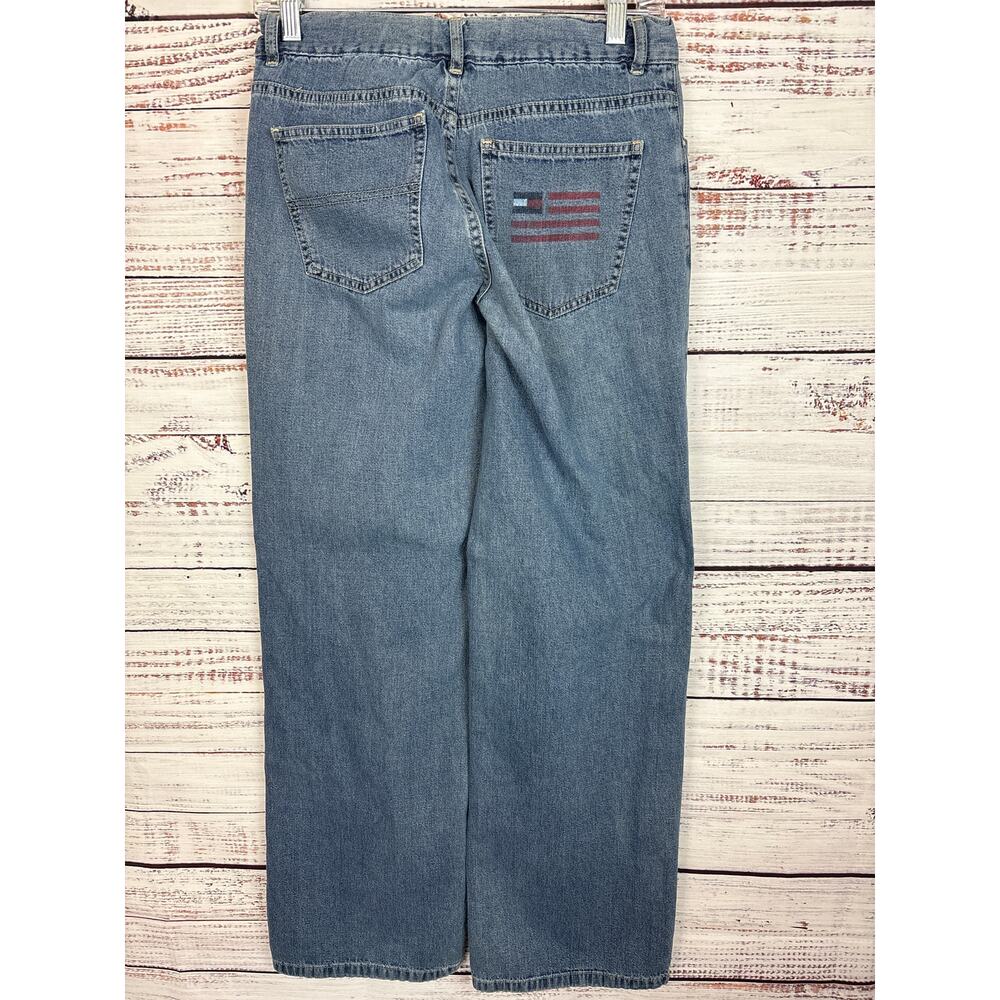 Vintage Tommy Hilfiger Baggy Jeans Y2K Drawstring Cargo Style Blue Denim Flag